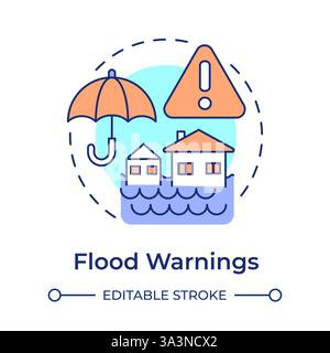 Flood warning multi color concept icon Stock Vector