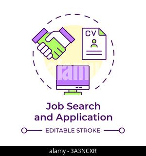 Job search and application multi color concept icon Stock Vector