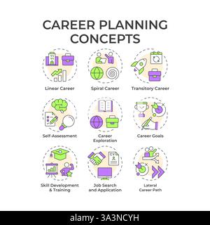 Career planning multi color concept icons Stock Vector