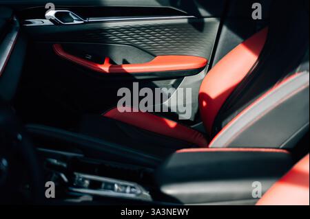 Bright red seats in automobile interior. High quality photo Stock Photo