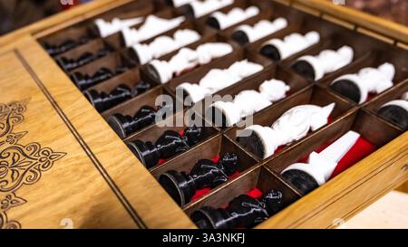 ready-made handmade furniture, boxes, chairs, chessboard, backgammon. High quality photo Stock Photo