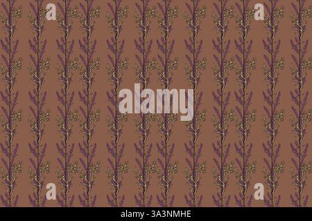 Botanical seamless plant and berry pattern vector illustration. Repeating floral pattern in brown pastel color background. Graphic design for Fashion Stock Vector