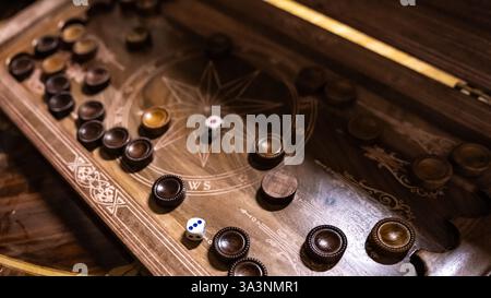ready-made handmade furniture, boxes, chairs, chessboard, backgammon. High quality photo Stock Photo