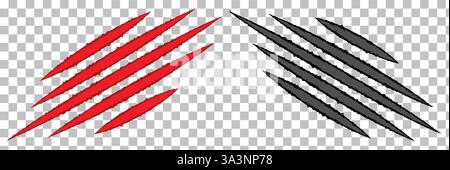 Realistic claw scratches. Vector set on plaid background. Scratch claw animal and illustration shred from claw Stock Vector