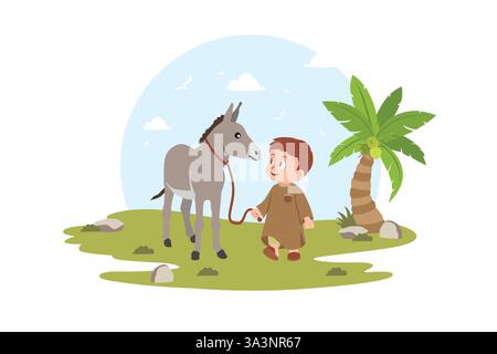 The Bond Between a Boy and His Donkey Stock Vector