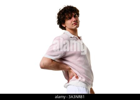 Glomerulonephritis. Suffering muscle cramps from severe inflammation of the filters in the kidneys. Acute pain in the lower back caused by kidney ston Stock Photo