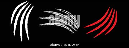Realistic claw scratches. Vector set on plaid background. Scratch claw animal and illustration shred from claw Stock Vector