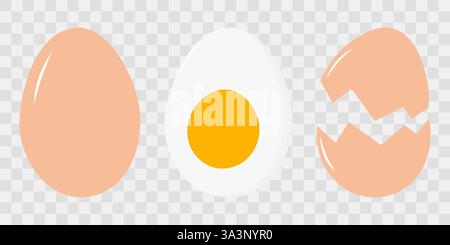 Whole Half hard boiled egg Cracked Eggshell World Egg Day or recipe cards design element idea Set 3. Isolated Vector illustration Thematic cards or web promo banner, leaflets, print materials or tags Stock Vector