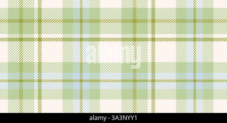 A soft tartan plaid pattern with light green and blue hues combined with white accents in a crisscrossed geometric design, creating a fresh and soothi Stock Vector