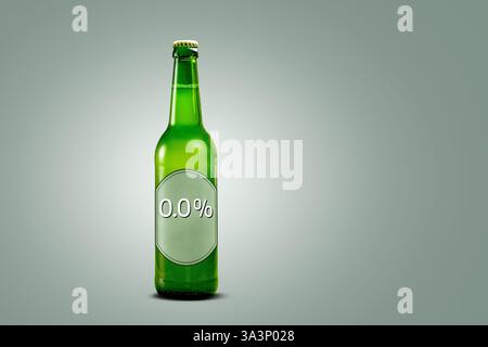 Alcohol free beer bottle with 0.0% label on neutral background Stock Photo