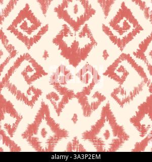 Watercolor boho style ikat ornate seamless pattern. Navy blue color elements on milky white background. Watercolour hand drawn abstract texture. Print Stock Photo
