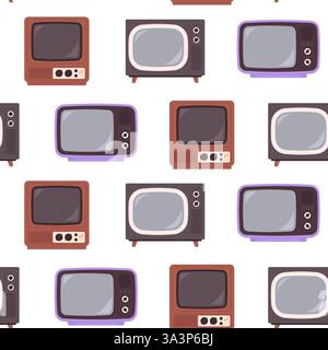 Retro tv screens seamless pattern. Simple flat television, home digital old technic. Decorative print for fabric website wrapping, racy vector Stock Vector