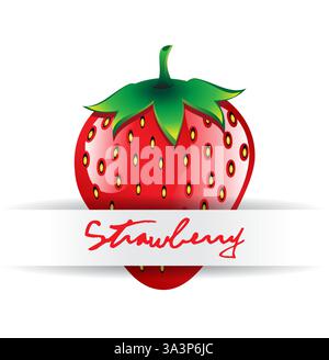Red strawberry fruit white background with name on strip Stock Vector