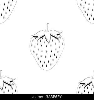 2d lined strawberry fruit seamless pattern on white background Stock Vector