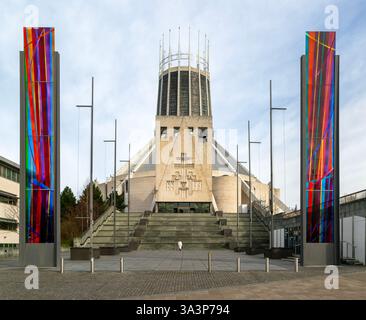 Modern architecture of Roman Catholic cathedral church,  Metropolitan Cathedral of Christ the King, city of Liverpool, England, UK Stock Photo