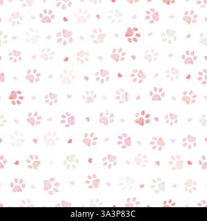 Pink pastel colored doodles paw prints seamless fabric design pattern Stock Vector