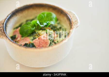 Close up Baked Spinach with Cheese Stock Photo