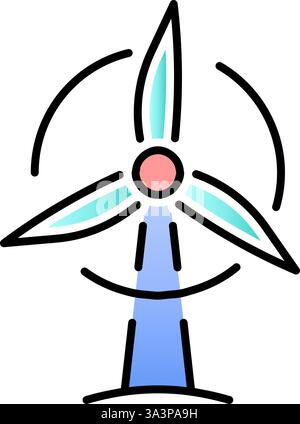 Wind power plant icon logo sign vector outline in black and white color ...