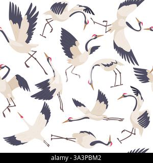Stork pattern. wild flying beauty stork. vector seamless background with birds. Stock Vector
