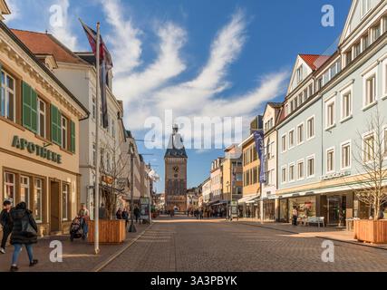 Maximilianstrasse with medieval Altpoertel town gate, Speyer, Rhineland-Palatinate, Germany Stock Photo