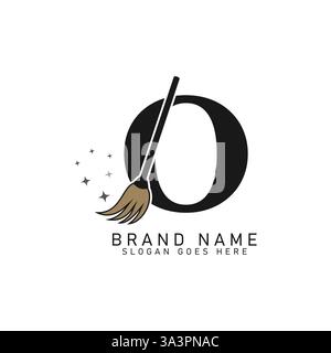 Letter O House Cleaning Broom Logo. Alphabet O Cleaning Brush Icon Stock Vector