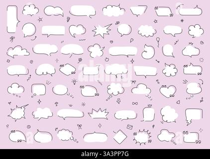 Hand drawn underline callouts. Loose line speech bubble, doodle half frames for thought, direct speech and quotes. Blank text clouds and message boxes Stock Vector