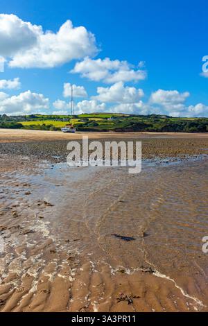 The sandy beach at low tide at Traeth Lligwy near Moelfre on the north east coast of Anglesey North Wales UK Stock Photo