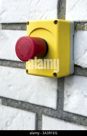 Emergency switch with red button for emergency stop emergency switch-off emergency stop, international Stock Photo