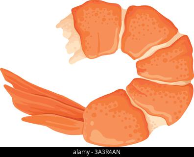 Cartoon shrimp. Raw or boiled seafood, tiger shrimps meat, king prawns without shell flat vector illustration icon. Ocean shrimps collection on white Stock Vector