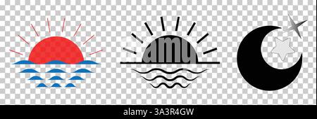 Day and night vector. Sun and moon glyph silhouette icon, black day and night symbol, flat vector simple element illustration isolated background. Stock Vector