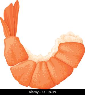 Cartoon shrimp. Raw or boiled seafood, tiger shrimps meat, king prawns without shell flat vector illustration icon. Ocean shrimps collection on white Stock Vector