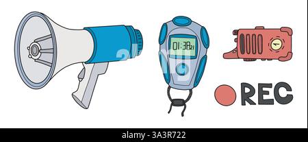 vector megaphone stopwatch recording device REC Stock Vector