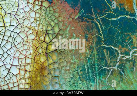 Detailed Macro Image of Cracked Greenand White Paint Horizontal Stock Photo