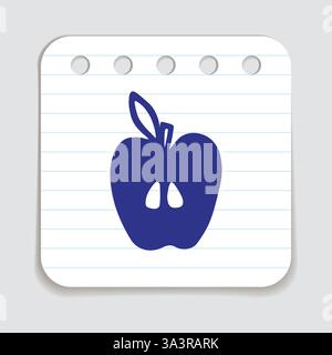 Apple half doodle icon hand drawn with blue pen on a notepaper in flat style. Vector illustration Stock Vector