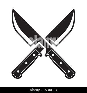 Crossed Knives Icon Black and White Stock Vector