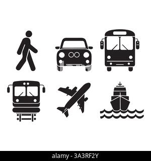 Transportation Icons, Vehicle Symbols, Travel Silhouettes Stock Vector