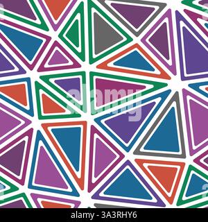 Minimalistic triangles background. Rounded solid shapes in frames. Big triangles size. Multicolored style. Repeatable pattern. Modern vector tiles. Stock Vector