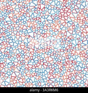 Abstract background with mosaic triangle shapes. Tiny triangles size. Multiple colors style. Rounded triangular cells outlined. Repeatable pattern. Stock Vector