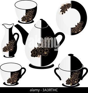 Porcelain Tea Set. Stock Vector