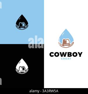 cowboy hat water drops logo design template Stock Vector