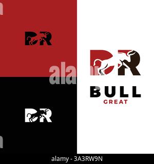 initial letter dr bull negative space icon logo design template Stock Vector