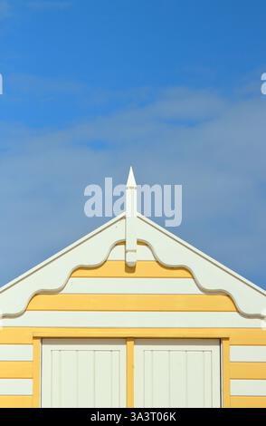 Southwold beach. Beach huts on Southwold beach in summer, Suffolk, UK. Stock Photo