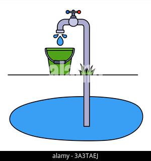 pump drinking water from underground sources. flat illustration. Stock Vector