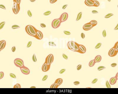 Peanut seamless pattern. Roasted peanuts in shell. Background design for printing on wrappers, packaging, fabrics and wallpapers. Vector illustration Stock Vector