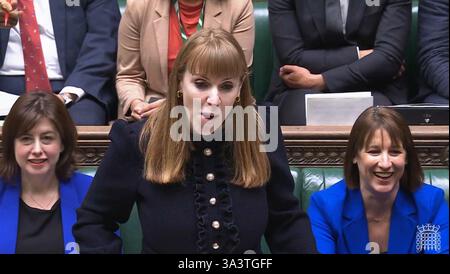 Screen grab of Deputy Prime Minister Angela Rayner speaking during Prime Minister's Questions in the House of Commons, London. Picture date: Wednesday November 20, 2024. Stock Photo