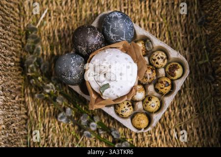 Easter painted eggs and Easter cakes. High quality photo Stock Photo