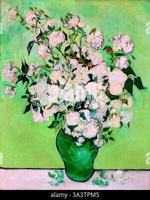 Vincent van Gogh Roses 1890 Post-Impressionist Floral Still Life Painting Public Domain High Resolution Stock Photo