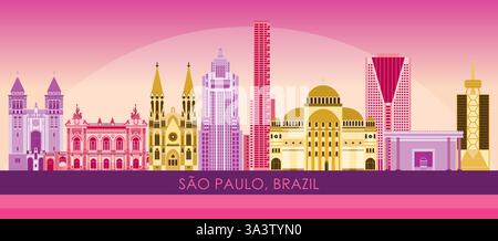 Sunset Skyline panorama of city of Sao Paulo, Brazil - vector illustration Stock Vector
