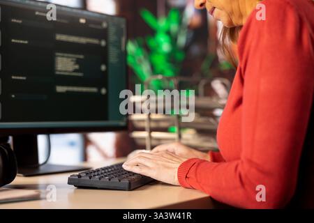 AI powered chatbot system running on a desktop and generating responses, innovative virtual assistant enhances communication and provides instant data driven responses. Advanced machine learning. Stock Photo