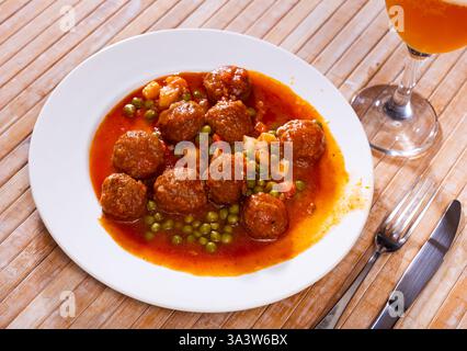 meat balls with green peas Stock Photo